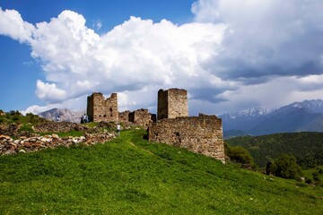 Fototapeta na wymiar Ruins of the tower city-settlement of Keli. Dzheyrakh region. The Republic of Ingushetia. Russia