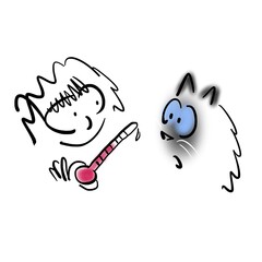 Man is going to measure a cat's temperature