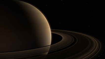 Vista desde el espacio de Saturno con estrellas de fondo.	