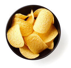 Potato chips isolated on white background, from above