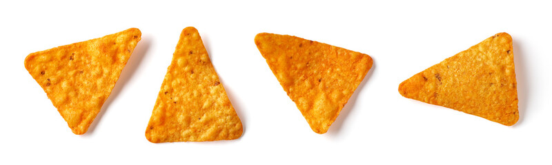 Corn chips nachos isolated on white, from above