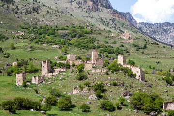 Fototapeta na wymiar Egikhal tower complex. Dzheyrakh region. The Republic of Ingushetia