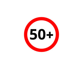 50+ restriction flat sign isolated on white background. 50 plus Age limit symbols