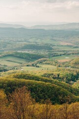 Fototapeta na wymiar A landscape with trees and hills, Blue Ridge Parkway, Fancy Gap, Virginia