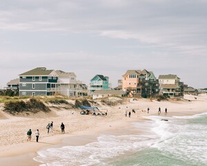 Houses on the beach, seen from the Rodanthe Pier, in the Outer Banks, North Carolina