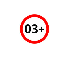 3+ restriction flat sign isolated on white background. 3 plus Age limit symbols