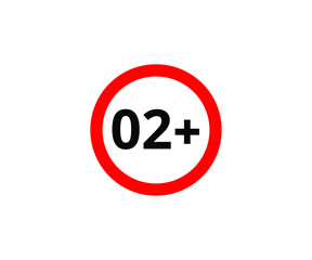 2+ restriction flat sign isolated on white background. 2 plus Age limit symbols