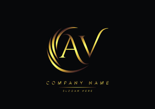 alphabet letters AV monogram logo, gold color elegant classical