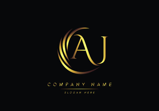 alphabet letters AJ monogram logo, gold color elegant classical