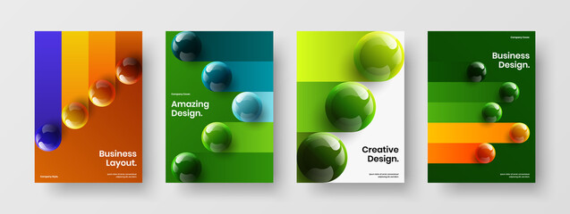 Amazing realistic orbs handbill illustration composition. Abstract corporate cover design vector concept set.