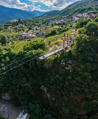 Sondrio in Valtellina, cable-stayed bridge construction in Cassandre, aerial view	