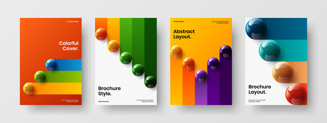 Multicolored realistic balls placard concept composition. Clean book cover A4 design vector layout set.