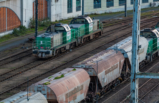 Poitiers, France - February 1, 2018: A picture of cargo trains on the Poitiers train station.