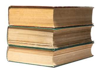 stacked old book isolated on white background