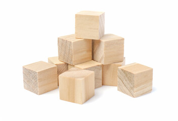 wooden geometric cube block, isolated