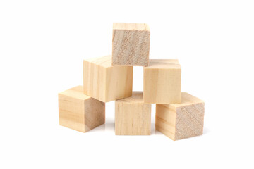 wooden geometric cube block, isolated