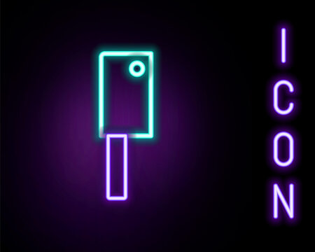 Glowing neon line Meat chopper icon isolated on black background. Kitchen knife for meat. Butcher knife. Colorful outline concept. Vector