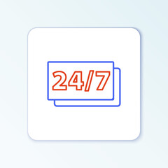 Line Clock 24 hours icon isolated on white background. All day cyclic icon. 24 hours service symbol. Colorful outline concept. Vector