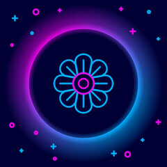 Glowing neon line Flower icon isolated on black background. Colorful outline concept. Vector