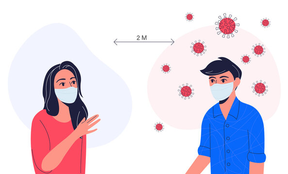 2 meter safe distance between an infected person. Vector illustration cartoon flat design. Modern style