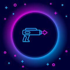 Glowing neon line Fishing harpoon icon isolated on black background. Fishery manufacturers for catching fish under water. Diving underwater equipment. Colorful outline concept. Vector