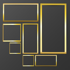 Gold picture frame layout set , realistic vertical picture frame, picture black background. illustration Vector EPS 10
