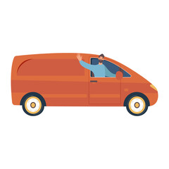 Happy man drives a car. Active holidays or Domestic tourism concept. Time to travel, сartoon vector illustration  

