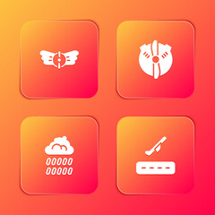 Set Aviation emblem, Plane propeller, Cloud with rain and takeoff icon. Vector