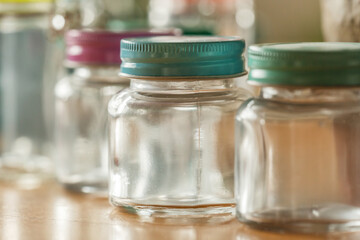 Close-up of empty preserving jars