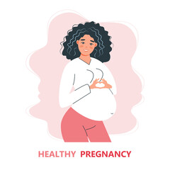 Pregnancy banner, pregnant woman vector illustration in cute cartoon style