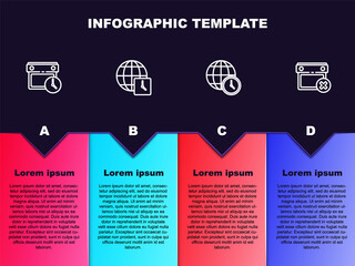 Set line Calendar and clock, World time, and date delete. Business infographic template. Vector
