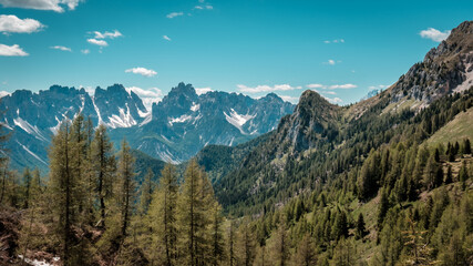 Obraz premium Exploration spring day in the beautiful Carnic Alps, Friuli-Venezia Giulia, Italy