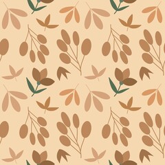 Seamless pattern of flowers on an light brown background