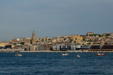 Istanbul Turkey, June 26, 2021: Istanbul cityscape in Turkey with Galata Tower, 14th-century city landmark in the middle.