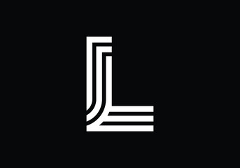 White Capital Lines Letter L. Creative Line Letters Design, Graphic Alphabet Symbol For Logo, Poster, Invitation. Vector Illustration