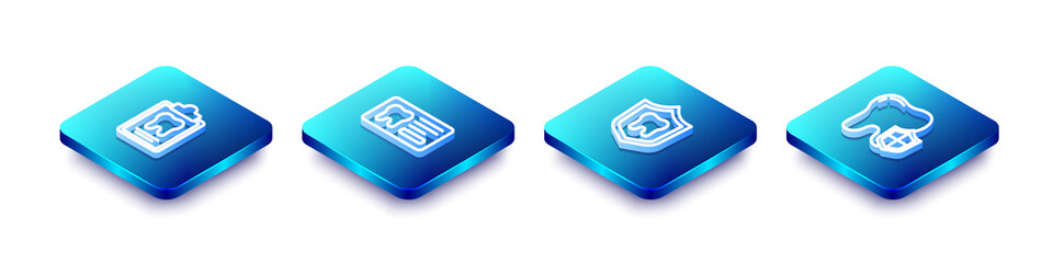 Set Isometric line Dental card, , protection and icon. Vector