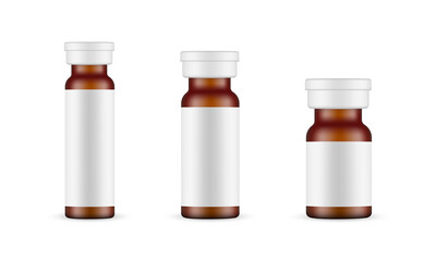 Fototapeta na wymiar Set of Amber Glass Medical Ampoules Mockups with Blank Labels. Vector Illustration