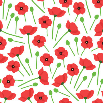 Poppy Seamless Pattern With White Background