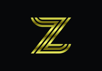 Golden Capital Lines Letter Z. Creative Line Letters Design, Graphic Alphabet Symbol For Logo, Poster, Invitation. Vector Illustration