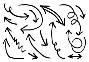 doodle design elements. hand drawn arrows isolated on white background. Vector illustration.