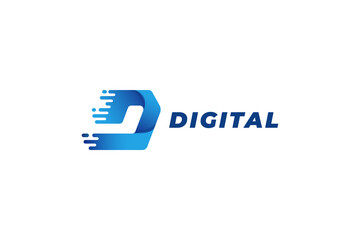 Letter D 3d blue color digital business motion logo