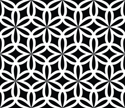 Geometric seamless modern pattern sacred geometry black and white textile monochrome vector background.