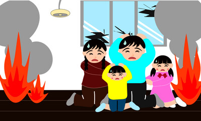 火事に驚く家族 © brancos