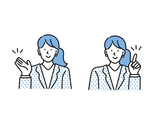 ポイント、注目、発表を表す女性のイラスト(ビジネス、クリック、チェック、アイデア、相談、セールス、発見、提案) Illustrations of men representing points, attention, and presentations business, clicks, checks, ideas, discoveries