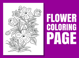 Flower coloring page. Floral coloring book page for adults and children. Black and white hand-drawn line art vector good for amazon coloring book design. line art for coloring page
