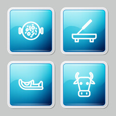 Set line Chicken tikka masala, Scented spa stick, Indian shoes and Cow icon. Vector