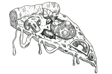Hand Drawn pen pizza sketch