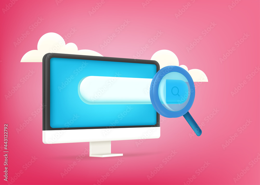 Poster search in internet. concept with search bar and magbifier