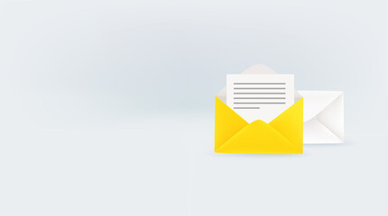 Open envelope with message. Banner with copy space ready for a text