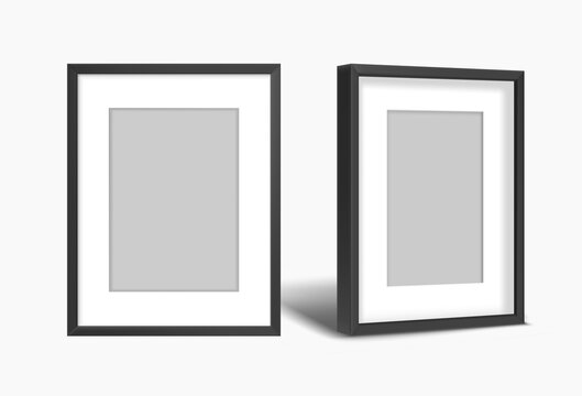 Two black photo frames on white background. layered vector mockup
